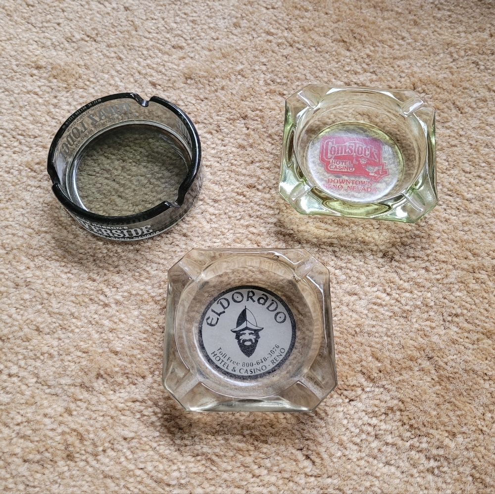 COPY - Lot of 3 Vintage Glass Casino Ashtrays
